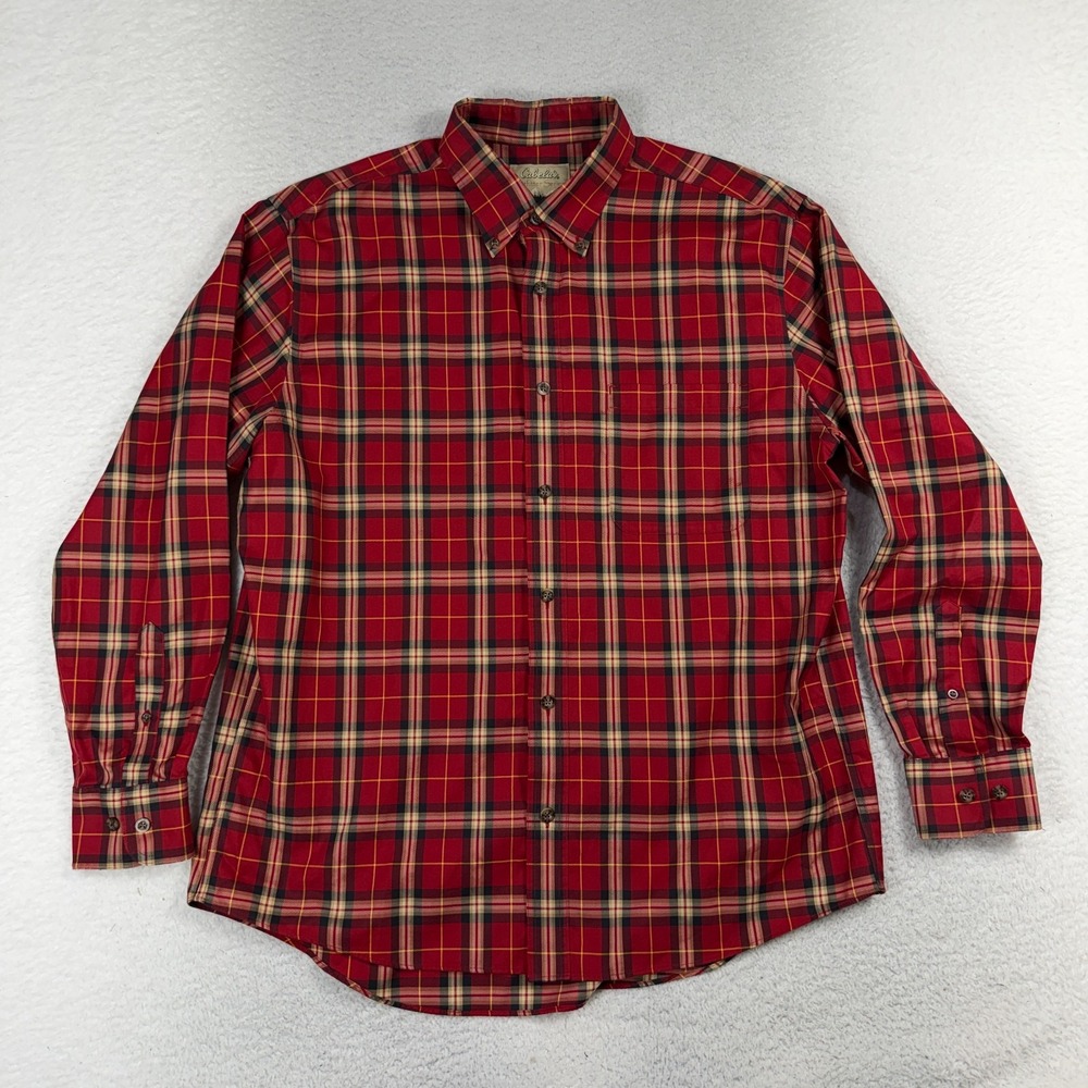Cabelas Outfitter Series L Plaid Shirt Rugged Minimalist Americana Heritage Red